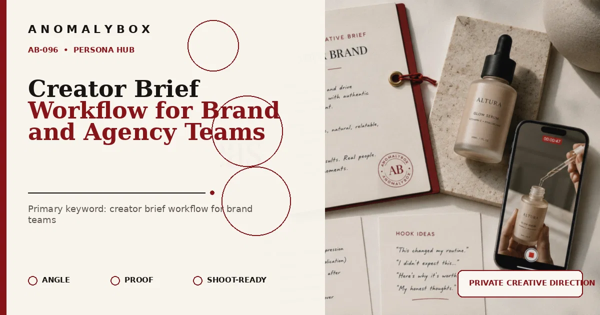 AnomalyBox editorial featured image for Creator Brief Workflow for Brand and Agency Teams, showing UGC product brief, approval notes and creator shot planning.