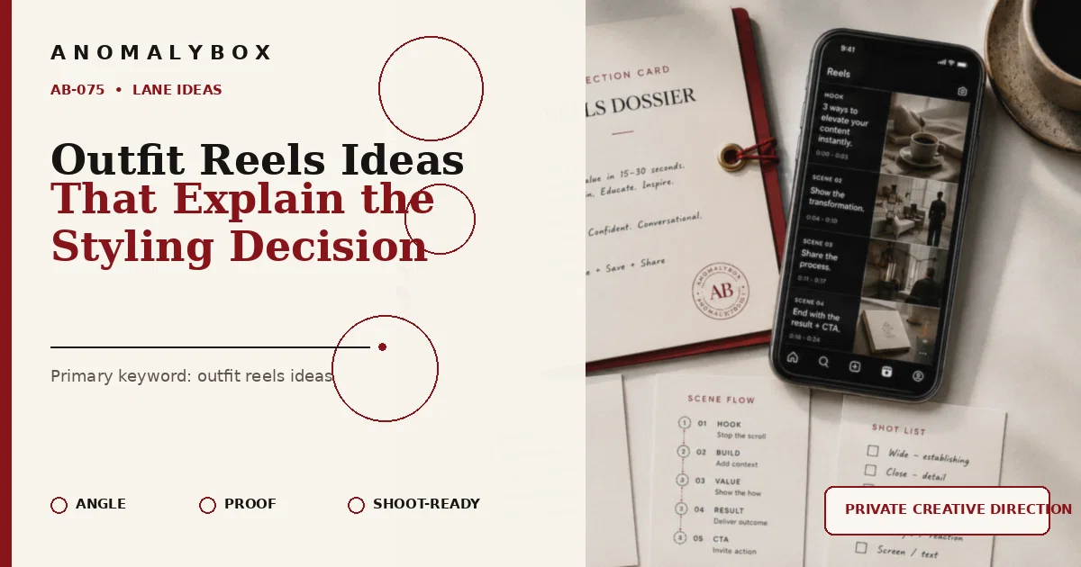 AnomalyBox editorial featured image for Outfit Reels Ideas That Explain the Styling Decision, showing reels storyboard, hook notes and shot-list planning.